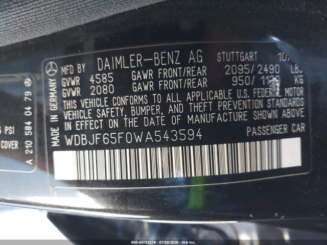 Aukcja sprzedaży 1998 Mercedes-benz E 320, vin: WDBJF65F0WA543594, numer aukcji: 45752276