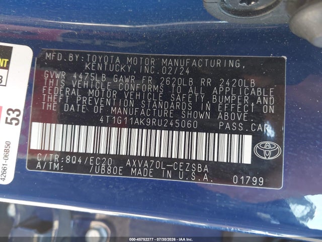 Продаж на аукціоні авто 2024 Toyota Camry Se Night Shade/se, vin: 4T1G11AK9RU245060, номер лоту: 45752277