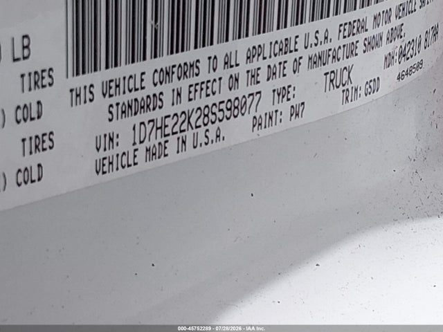 Продаж на аукціоні авто 2008 Dodge Dakota St, vin: 1D7HE22K28S598077, номер лоту: 45752289