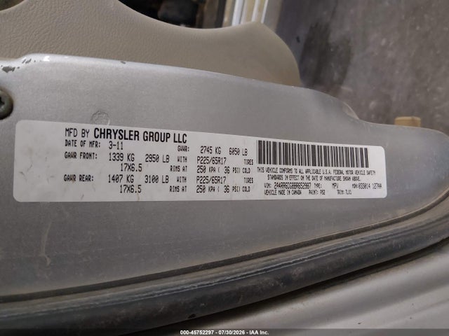 Aukcja sprzedaży 2011 Chrysler Town & Country Limited, vin: 2A4RR6DG8BR652987, numer aukcji: 45752297