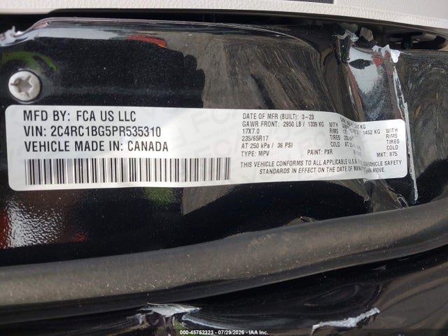 2023 Chrysler Pacifica Touring L მანქანა იყიდება აუქციონზე, vin: 2C4RC1BG5PR535310, აუქციონის ნომერი: 45752323