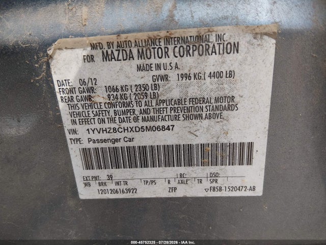 45752325 :رقم المزاد ، 1YVHZ8CHXD5M06847 vin ، 2013 Mazda Mazda6 I Grand Touring مزاد بيع