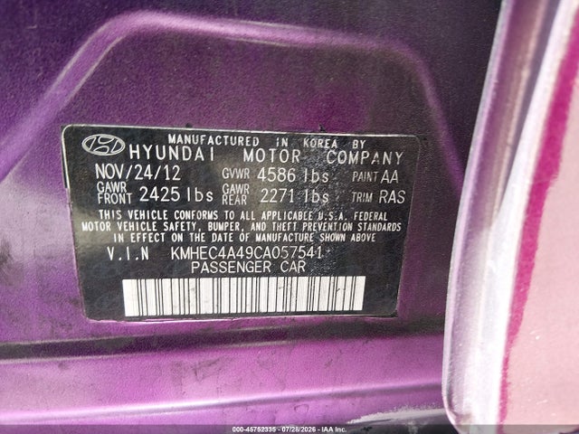 Продажа на аукционе авто 2012 Hyundai Sonata Hybrid, vin: KMHEC4A49CA057541, номер лота: 45752335