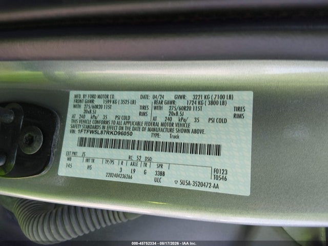 Ford F-150 Lariat 2024 1FTFW5L87RKD96050 Image 9