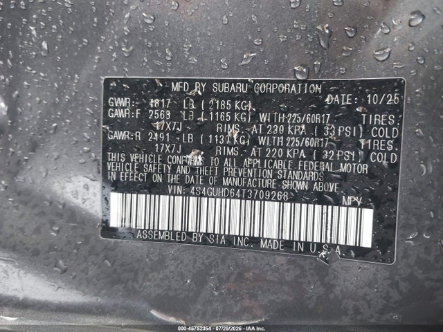 Aukcja sprzedaży 2026 Subaru Crosstrek Premium, vin: 4S4GUHD64T3709268, numer aukcji: 45752354