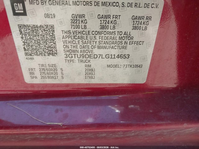 Продажа на аукционе авто 2020 Gmc Sierra 1500 4wd  Short Box Slt, vin: 3GTU9DED7LG114653, номер лота: 45752405