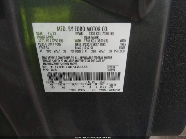 Продажа на аукционе авто 2013 Ford F-150 Xlt, vin: 1FTFX1EF9DKG53655, номер лота: 45752428