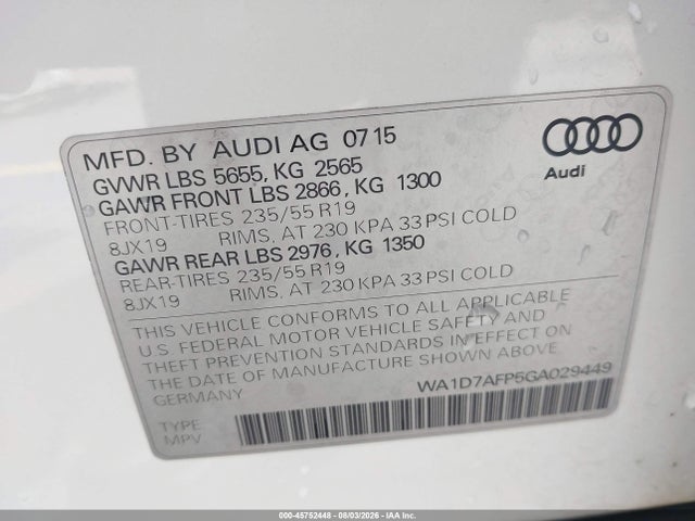 Продажа на аукционе авто 2016 Audi Q5 3.0t Premium Plus, vin: WA1D7AFP5GA029449, номер лота: 45752448