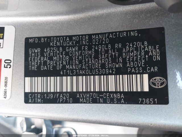 4T1L31AK0LU530942 Toyota Camry Le Hybrid