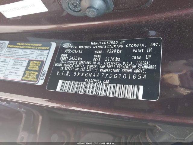 Продаж на аукціоні авто 2013 Kia Optima Ex, vin: 5XXGN4A7XDG201654, номер лоту: 45752460