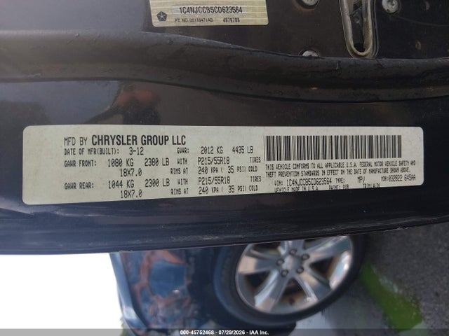 45752468 :رقم المزاد ، 1C4NJCCB5CD623564 vin ، 2012 Jeep Compass Limited مزاد بيع