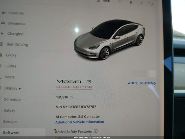 5YJ3E1EB6JF072757 Tesla Model 3 Long Range/performance