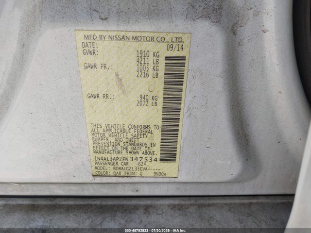 1N4AL3AP2FN347534 Nissan Altima 2.5 S