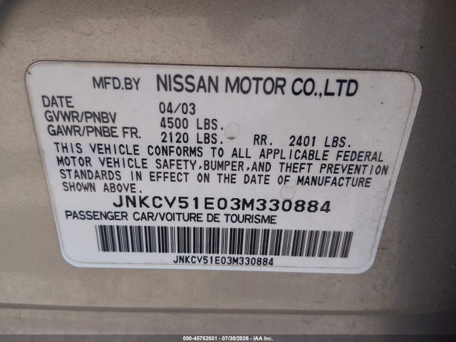Aukcja sprzedaży 2003 Infiniti G35 Luxury Leather, vin: JNKCV51E03M330884, numer aukcji: 45752551