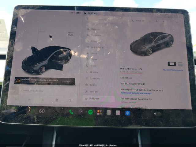 45752562 :رقم المزاد ، 5YJ3E1EB9JF073143 vin ، 2018 Tesla Model 3 Long Range/performance مزاد بيع