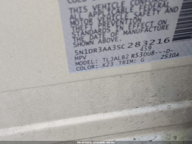 45752578 :رقم المزاد ، 5N1DR3AA3SC283216 vin ، 2025 Nissan Pathfinder S Fwd مزاد بيع