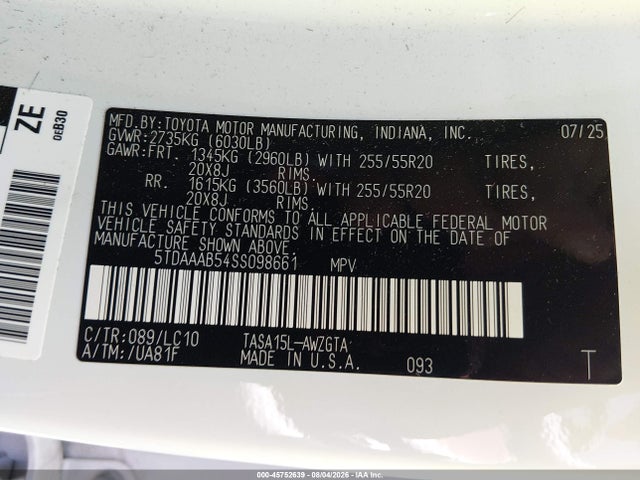 Продажа на аукционе авто 2025 Toyota Grand Highlander Limited, vin: 5TDAAAB54SS098661, номер лота: 45752639