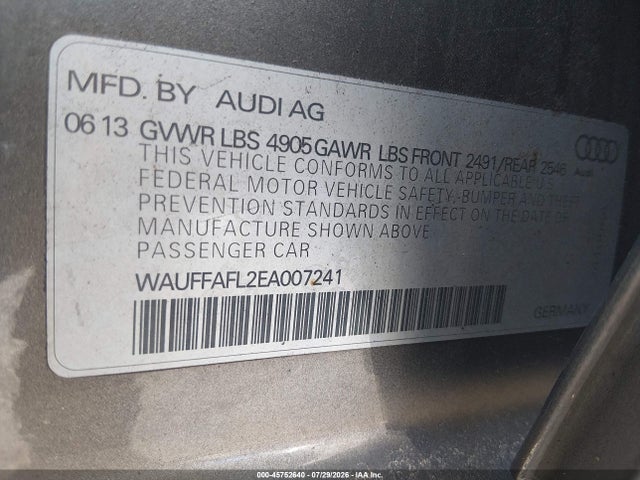 Aukcja sprzedaży 2014 Audi A4 2.0t Premium, vin: WAUFFAFL2EA007241, numer aukcji: 45752640