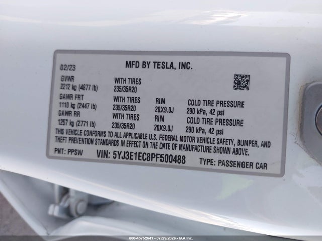 Продаж на аукціоні авто 2023 Tesla Model 3 Performance Dual Motor All-wheel Drive, vin: 5YJ3E1EC8PF500488, номер лоту: 45752641