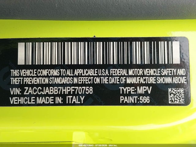 45752643 :رقم المزاد ، ZACCJABB7HPF70758 vin ، 2017 Jeep Renegade Altitude مزاد بيع
