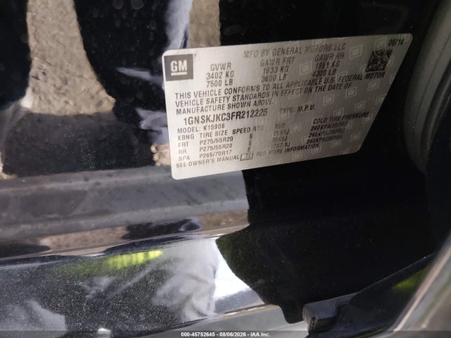 1GNSKJKC3FR212225 Chevrolet Suburban Lt