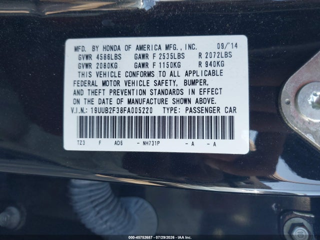 Acura Tlx V6 2015 19UUB2F38FA005220 Image 9
