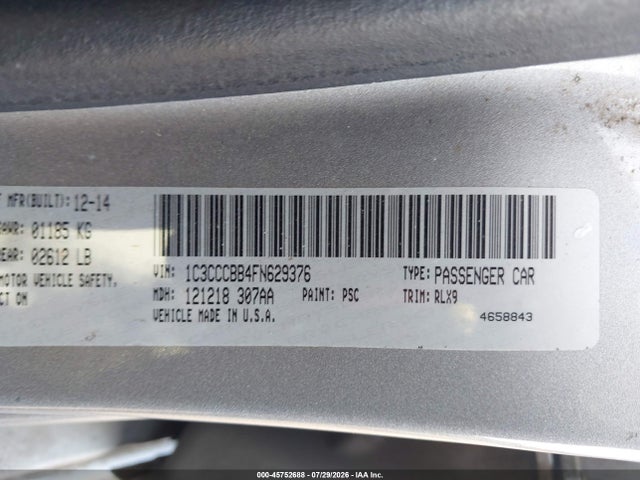 2015 Chrysler 200 S მანქანა იყიდება აუქციონზე, vin: 1C3CCCBB4FN629376, აუქციონის ნომერი: 45752688