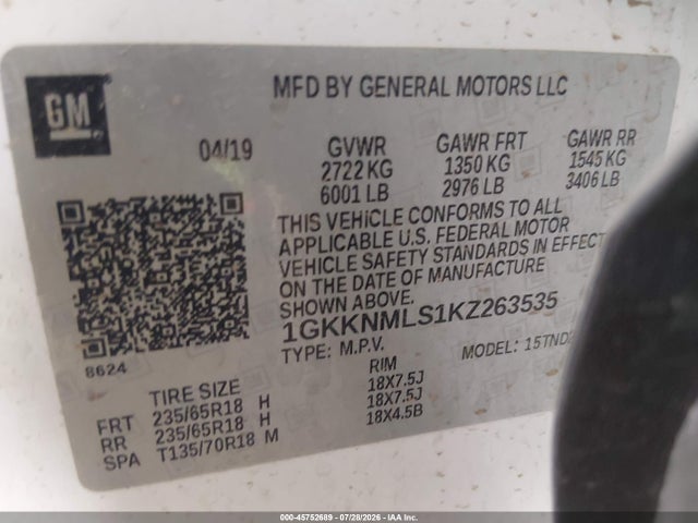 GMC Acadia Slt-1 2019 1GKKNMLS1KZ263535 Image 9