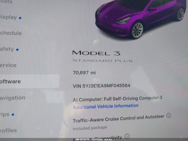 Auction sale of the 2021 Tesla Model 3 Standard Range Plus Rear-wheel Drive, vin: 5YJ3E1EA9MF045564, lot number: 45752736
