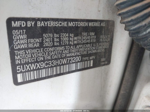 2017 Bmw X3 Xdrive28i მანქანა იყიდება აუქციონზე, vin: 5UXWX9C33H0W73200, აუქციონის ნომერი: 45752739