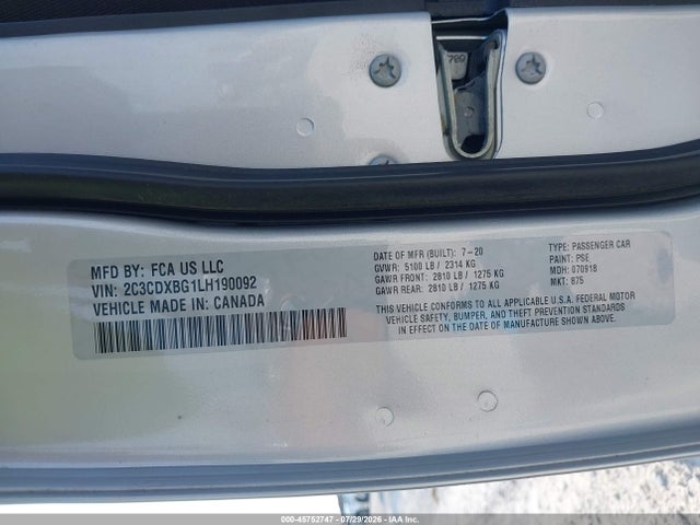 2C3CDXBG1LH190092 Dodge Charger Sxt Rwd