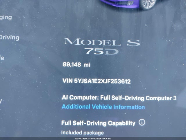 5YJSA1E2XJF253612 Tesla Model S 100d/75d/p100d