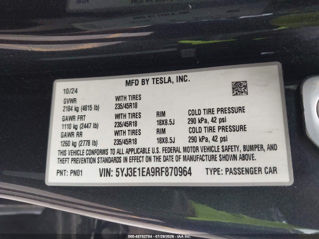 5YJ3E1EA9RF870964 Tesla Model 3 Long Range Dual Motor All-wheel Drive/rear-wheel Drive