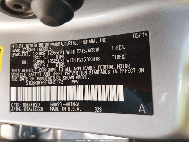Toyota Highlander Le V6 2014 5TDBKRFH9ES045172 Image 9