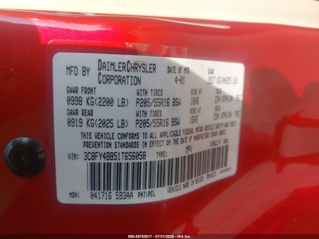 Aukcja sprzedaży 2001 Chrysler Pt Cruiser, vin: 3C8FY4BB51T656058, numer aukcji: 45752817