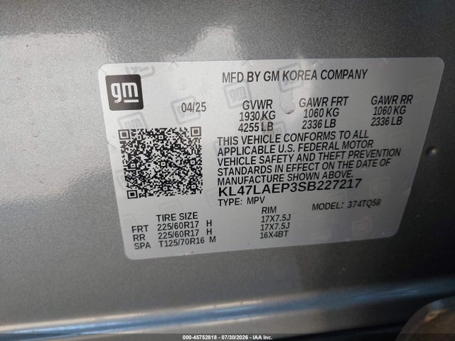 45752818 :رقم المزاد ، KL47LAEP3SB227217 vin ، 2025 Buick Envista Preferred Fwd مزاد بيع