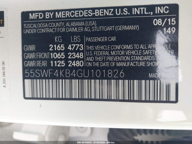 2016 Mercedes-benz C 300 4matic მანქანა იყიდება აუქციონზე, vin: 55SWF4KB4GU101826, აუქციონის ნომერი: 45752835