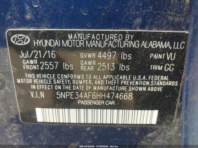 Продаж на аукціоні авто 2017 Hyundai Sonata Sport, vin: 5NPE34AF6HH474668, номер лоту: 45752839
