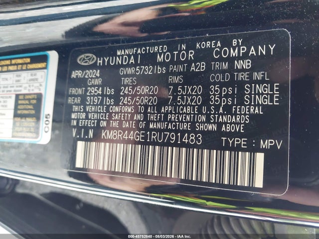 Продажа на аукционе авто 2024 Hyundai Palisade Sel, vin: KM8R44GE1RU791483, номер лота: 45752840