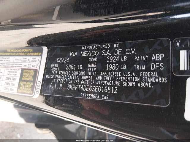 2025 Kia K4 Lxs მანქანა იყიდება აუქციონზე, vin: 3KPFT4DE6SE016812, აუქციონის ნომერი: 45752853