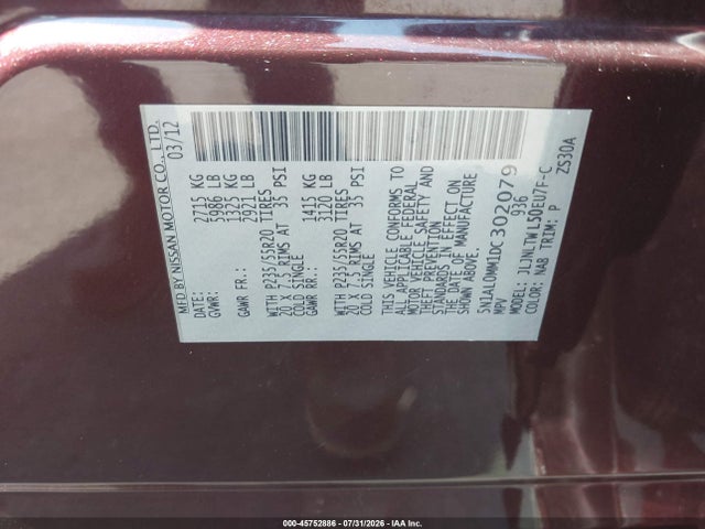Продаж на аукціоні авто 2013 Infiniti Jx35, vin: 5N1AL0MM1DC302079, номер лоту: 45752886