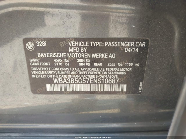 Продаж на аукціоні авто 2014 Bmw 328i Xdrive, vin: WBA3B5G57ENS10687, номер лоту: 45752903