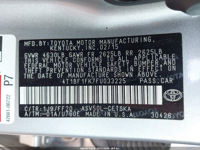 Toyota CAMRY SE 2015 4T1BF1FK7FU033225 Image 9