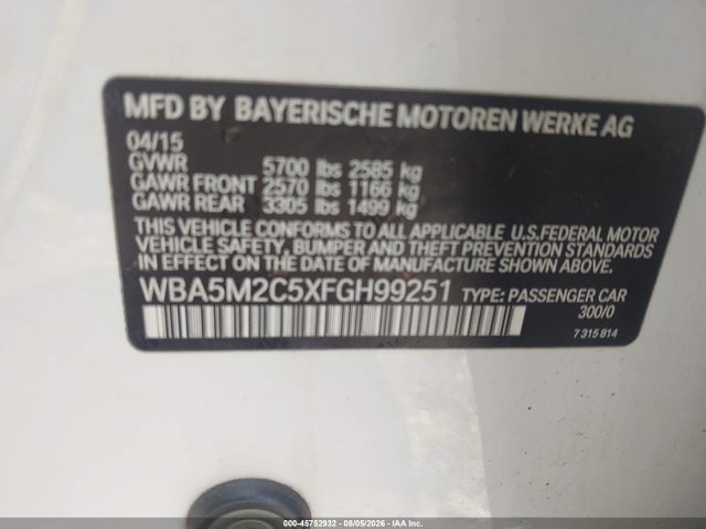 Продаж на аукціоні авто 2015 Bmw 535i Gran Turismo, vin: WBA5M2C5XFGH99251, номер лоту: 45752932