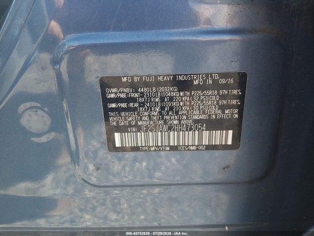 Продажа на аукционе авто 2017 Subaru Forester 2.5i Touring, vin: JF2SJAWC2HH473054, номер лота: 45752939