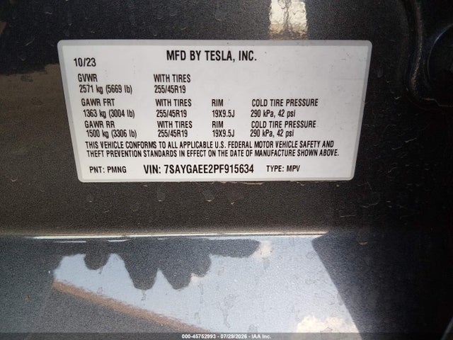 Tesla Model Y 2023 7SAYGAEE2PF915634 Image 9