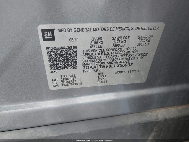 Aukcja sprzedaży 2020 Gmc Terrain Awd Sle, vin: 3GKALTEV8LL326903, numer aukcji: 45752995