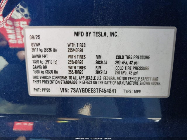 Продаж на аукціоні авто 2026 Tesla Model Y All-wheel Drive/long Range Launch Series/premium All-wheel Drive, vin: 7SAYGDEE8TF454841, номер лоту: 45753013