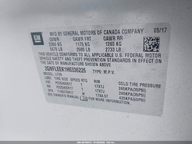 2GNFLEEK1H6336226 Chevrolet EQUINOX LS
