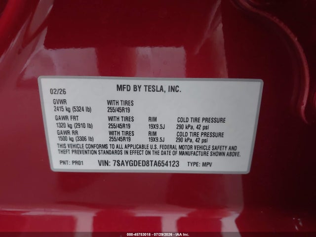 7SAYGDED8TA654123 Tesla Model Y Premium Rear-wheel Drive/rear-wheel Drive